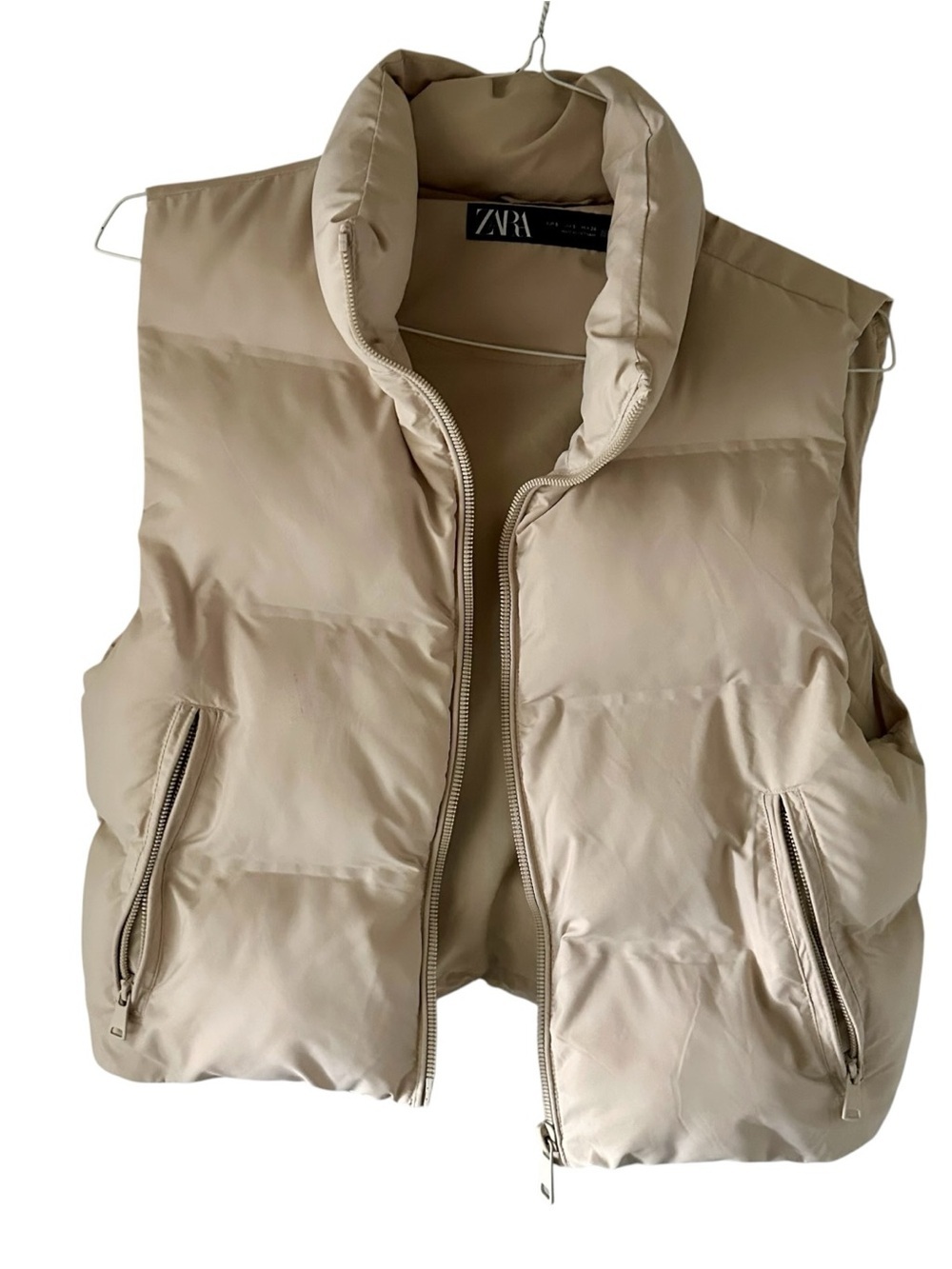 ZARA Women’s Neutral Beige Quilted Puffer Cropped Vest